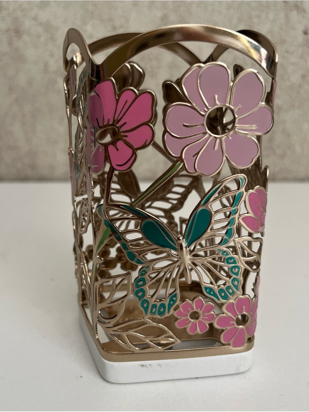 BBW Bath & Body Works Butterflies In The Garden Metal Soap Holder Gold Sleeve